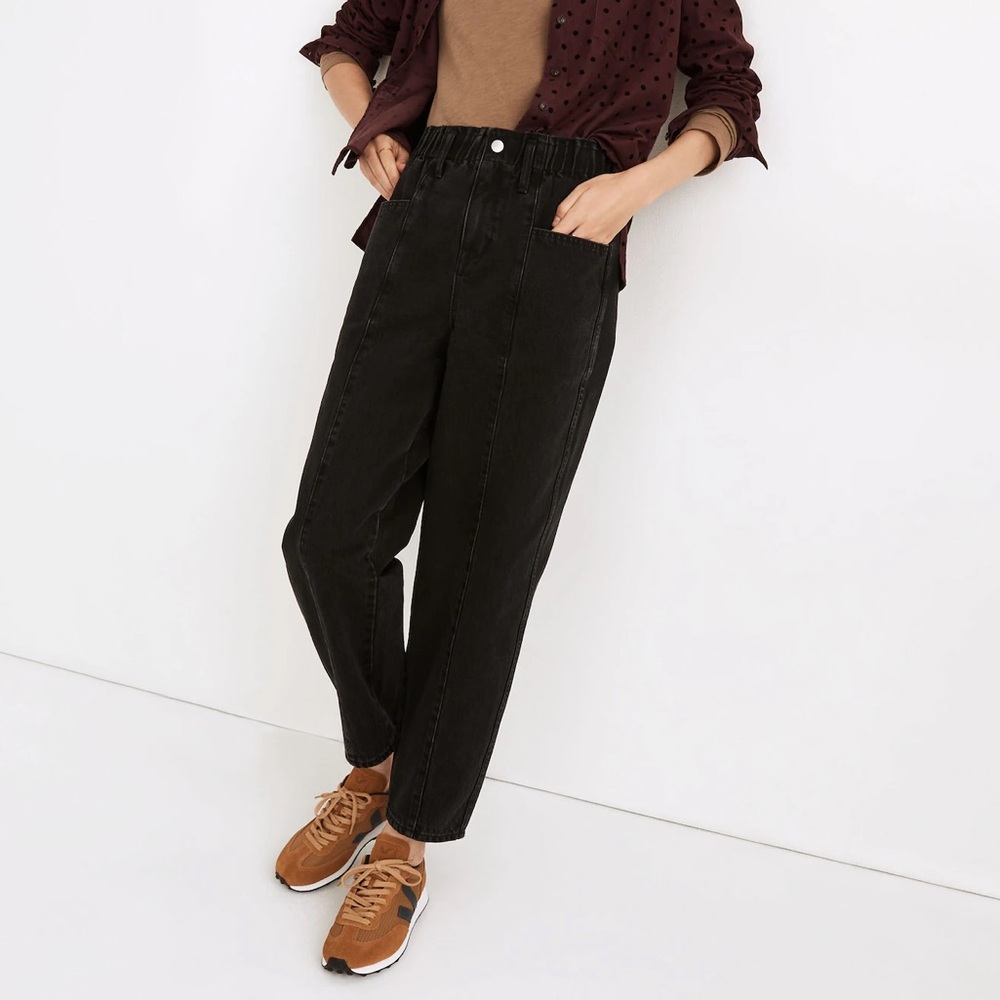 NWT Madewell Balloon Jeans Hobson Wash Black Paperbag Edition Size Medium Petite